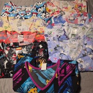 Lot of 9 Women’s Scrubs Tops Disney Dr Seuss 2X